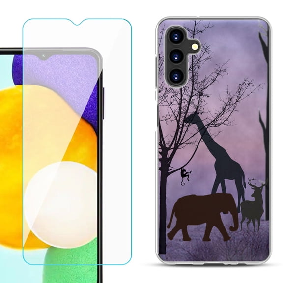 Slim-Fit TPU Fashion Phone Case for Samsung Galaxy A13 5G, with Tempered Glass Screen Protector, by OneToughShield ® - Twilight Safari