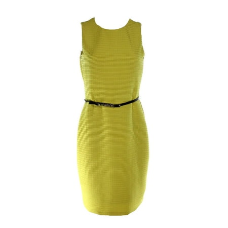 UPC 888738214186 product image for Calvin Klein NEW Yellow Women's 14 Belted Ribbed Crewneck Sheath Dress $119 #259 | upcitemdb.com
