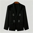 thumbnail image 6 of LNWUY Women's Trendy Buckle Belt Blazer Coat Long Sleeve Lapel Collar Low Cut Padded Shoulder Front Open Cardigan Jacket Black XL, 6 of 9