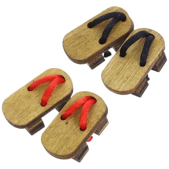 LOLIPPYY 2 Pairs Mini Wooden Clogs Traditional Japanese Dollhouse Accessories Decor Set