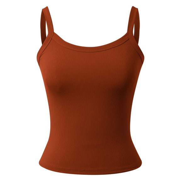 CAIVO Womens Tank Tops Stretchy Ribbed Slim Fit Solid Color Comfort Scoop Neck Sleeveless Spaghetti Strap Casual Camisole For Layering And Daily Wear
