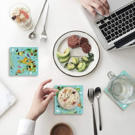 

KXMDXA World Map Set of 8 Coaster for Drinks Absorbent Ceramic Stone Coasters Cup Mat with Cork Base for Home Kitchen Room Coffee Table Bar Decor