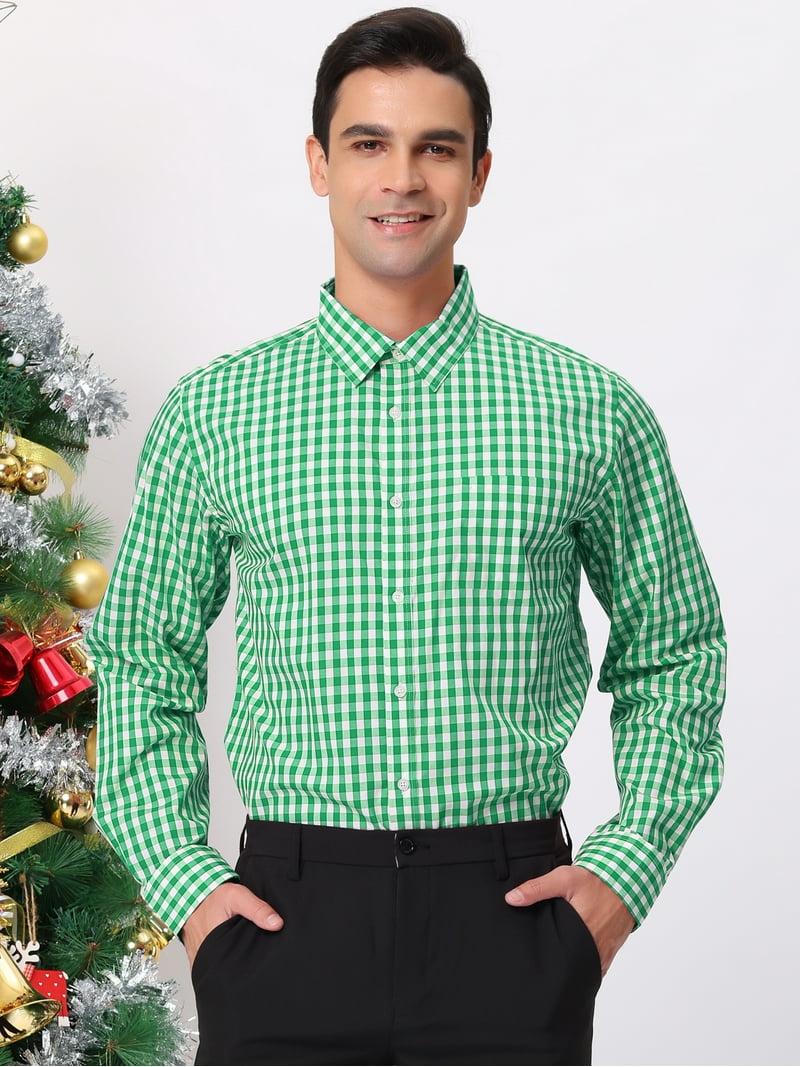 green emerald velvet dress Non-Iron Cotton Check Dress Shirt with Contrast Trim main image 1