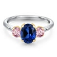 thumbnail image 3 of Gem Stone King 925 Silver and 10K Yellow Gold Blue Created Sapphire and Pink Lab Grown Diamond Engagement Ring for Women | 2.10 Cttw | Oval 8X6MM | Gemstone September Birthstone | Size 5, 3 of 6