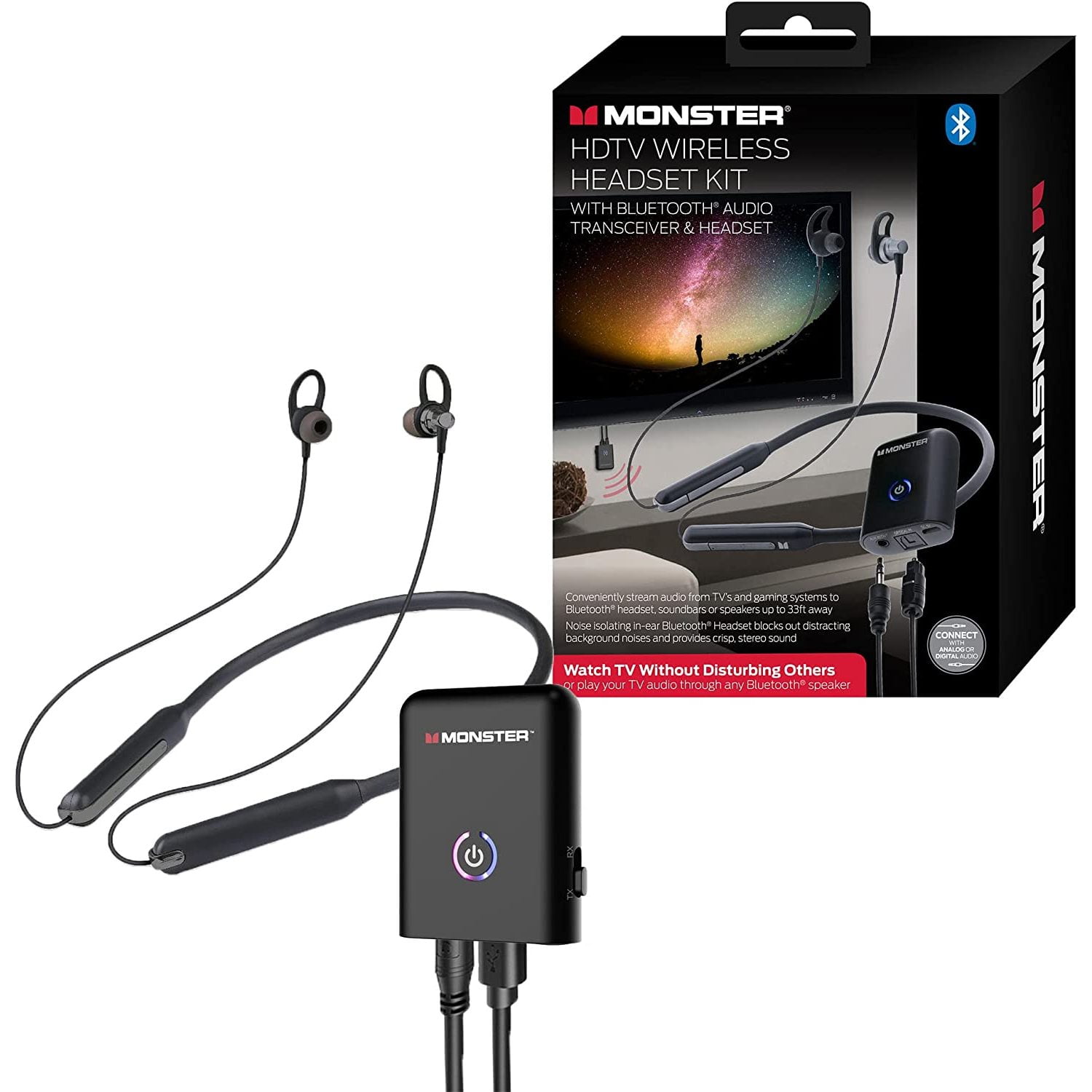 Monster Wireless Headset with Neckband, Stream TV/Gaming Audio Without Issue, Isolates Noise