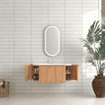 thumbnail image 4 of 36" Bathroom Vanity, Solid Wood Wall-Mounted Floating Curved Edges Striped Bathroom Large Storage Cabinet with 2 Side Drawers, White Ceramic Basin without Faucet, Pre-assembled, Walnut Color, 4 of 9