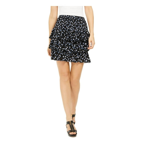 MICHAEL Michael Kors Womens Floral Smocked Tiered Skirt Black XL