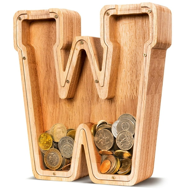 Caja de Dinero de Madera ELX Personalizada con Letra, Bóveda Duradera