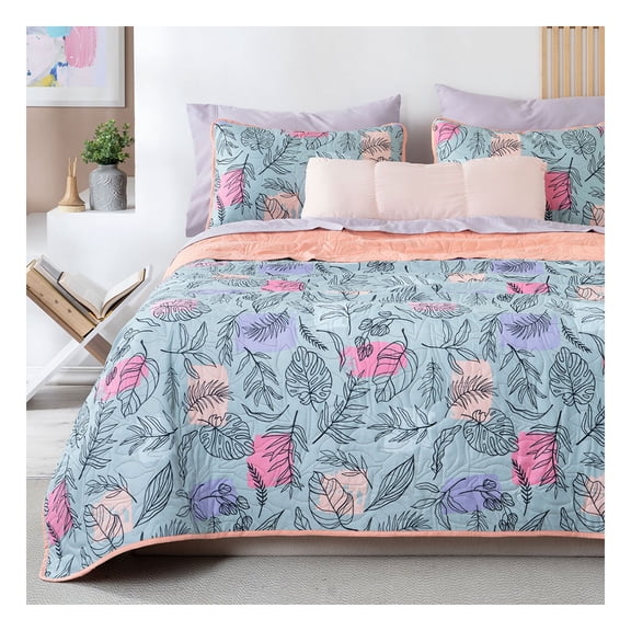 Edredón Ligero Real Textil + 2 Fundas de Almohada, Juego de Colcha Matrimonial, Color Jaspe