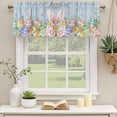 thumbnail image 3 of Easter Valances for Windows, Decorative Rod Pocket Window Valance Curtains, Spring Eggs Rabbit Ear Flowers Wooden Grain Short Curtain Drapes for Kitchen/Bathroom/Living Room, 2 Panels, 42" W x 12" L, 3 of 8