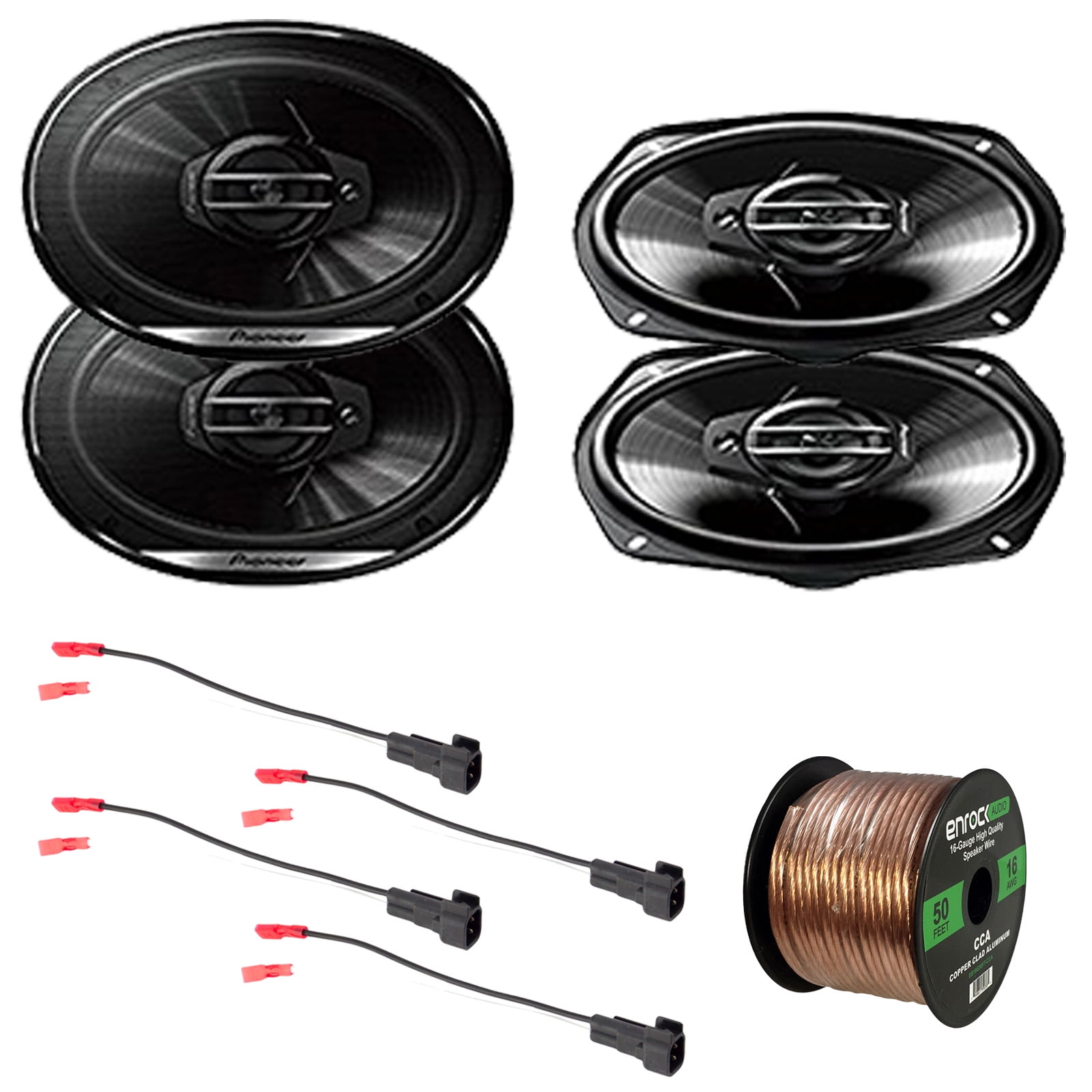4x Pioneer 6"x9" 3Way Coaxial Speakers, Enrock Speaker Harness, 16