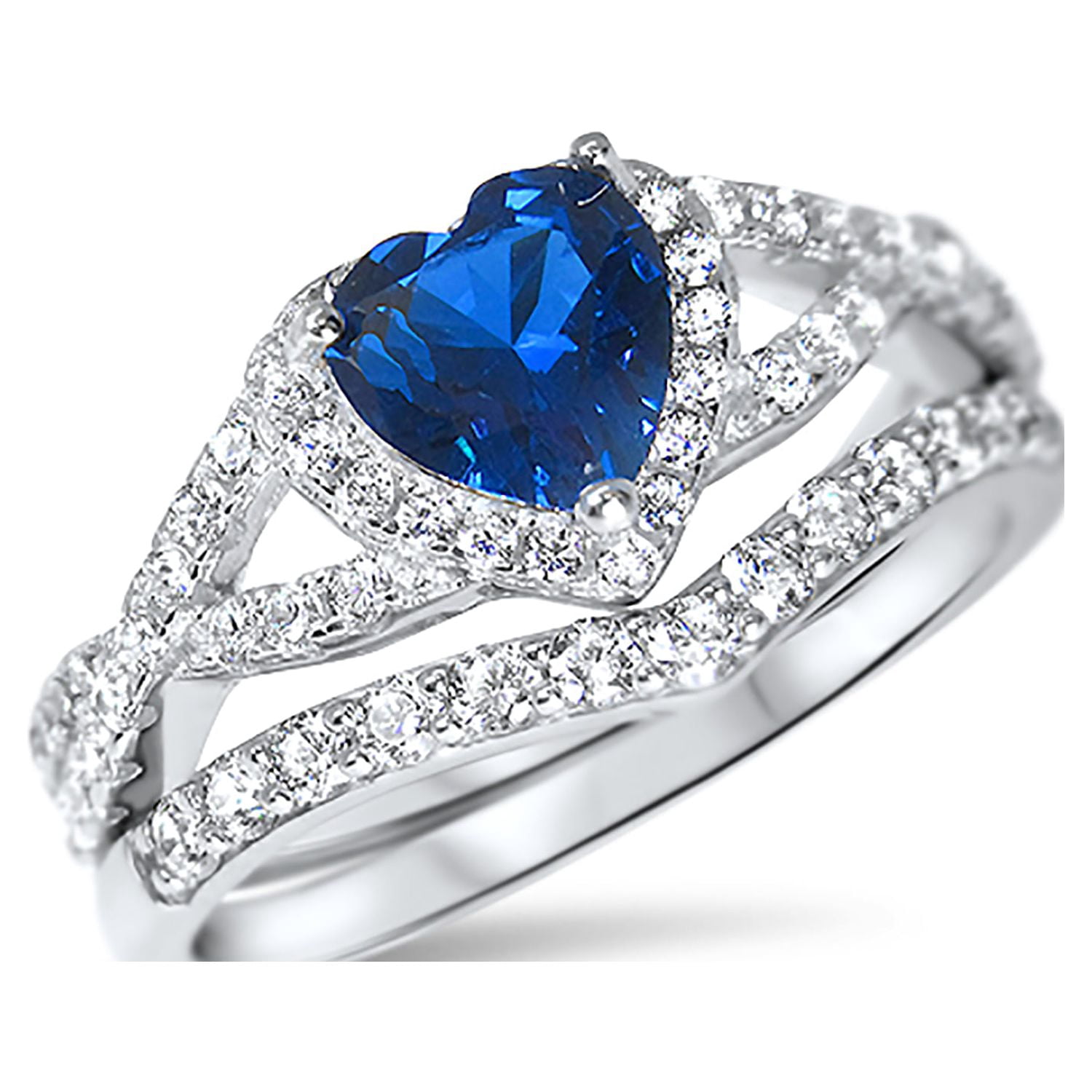 His & Hers Stainless Steel Wedding Band Set - Blue CZ Women's Ring & Tungsten Men's Ring, Matching Couple Rings - View #6