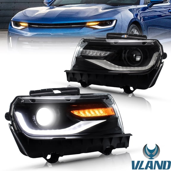 VLAND Dual Beam Headlights For Chevy Camaro 2014 2015 With Amber Sequential