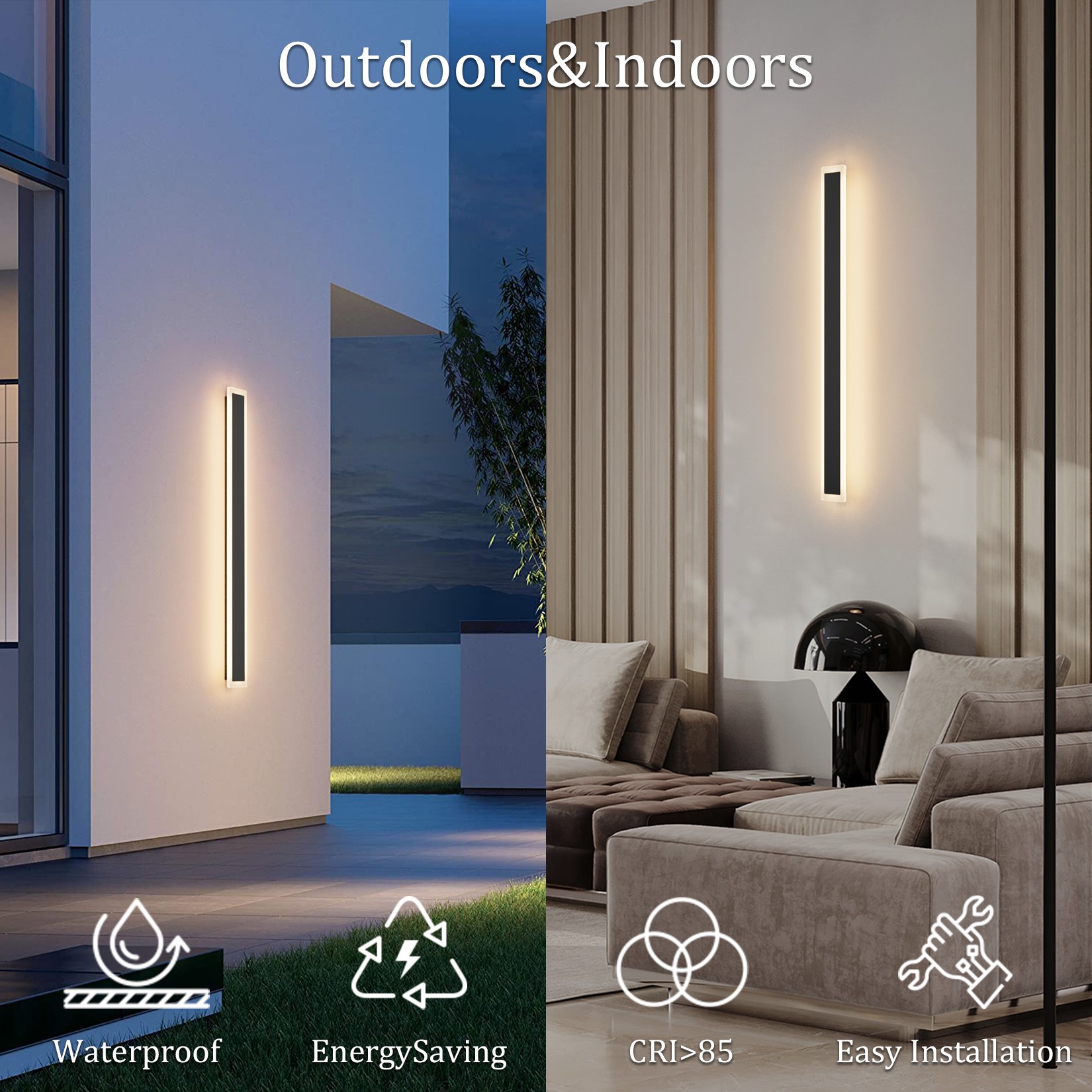 Ralbay 2 Pack 39.4in Outdoor Wall Light Long Modern LED Exterior Wall Sconce 3000K IP65 Waterproof Outdoor Wall Mount Lighting for Garage Porch