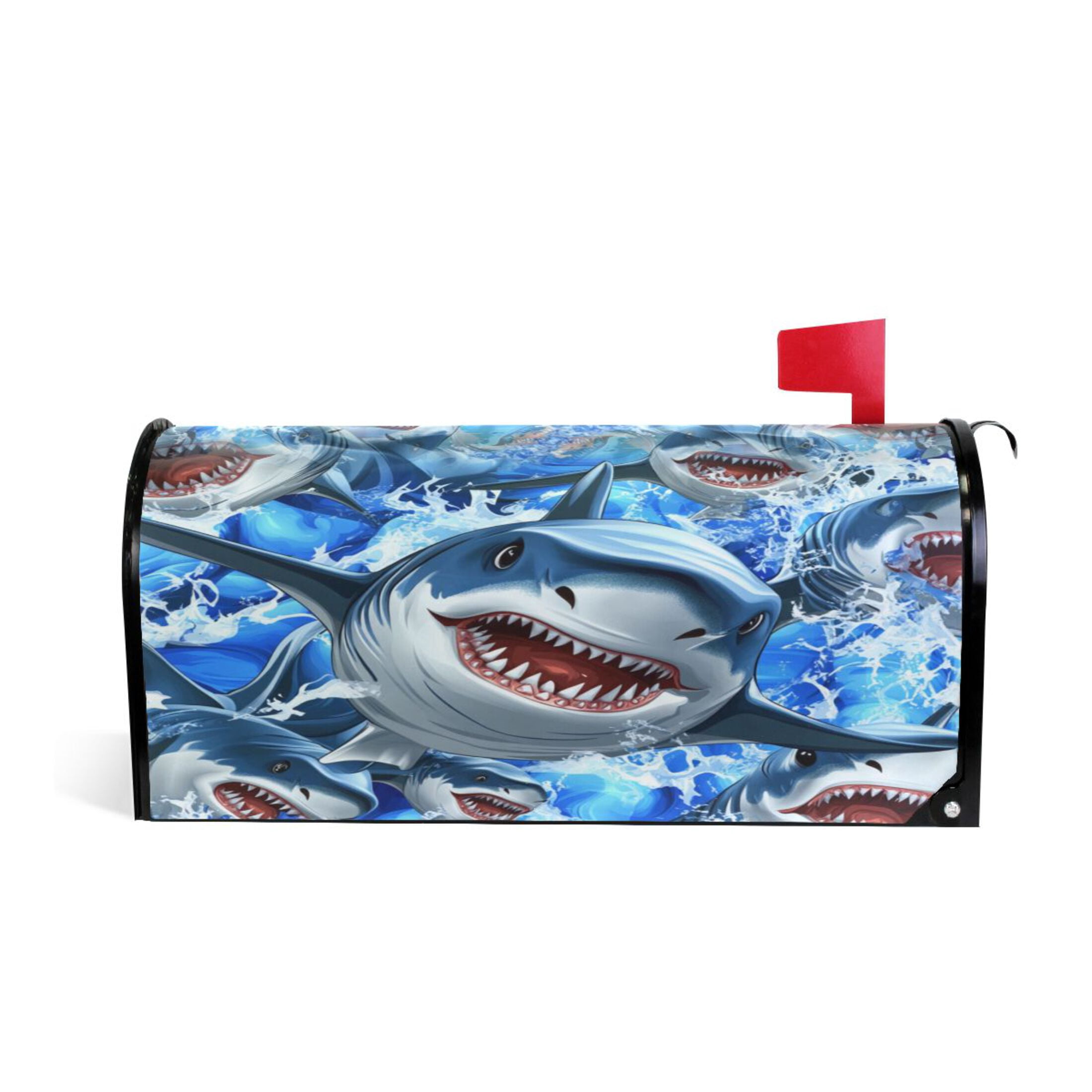 Magnetic PVC Mailbox Cover Shark Pattern, 25.4" x 20.7" Large, Waterproof UV Resistant