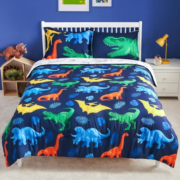 Joyfy Kids Twin Comforter Set 5pcs Dinosaur Bedding Set for Boys, Super Soft Microfiber Bed in a Bag with Comforter, Sheets, Pillowcase & Sham for Kids Age 5+