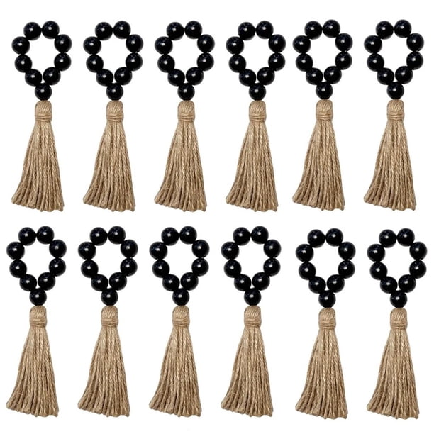Juego de 12 Servilleteros, Servilleteros de Madera, Servilleteros Elásticos de Cuentas de Madera con , Servilleteros Bohemios