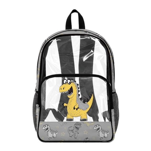 Whosucclay Glasses Dinosaur Transparent Bag for Boys Girls, Elementary Kindergarten Wide Shoulder Straps Side Pockets Travel Bookbag for School Stadium