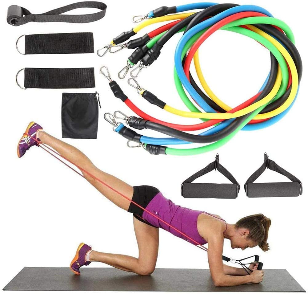 11 Pcs Set Resistance Bands Yoga Fitness Exercise Tubes Stronger Hooks 100lbs 