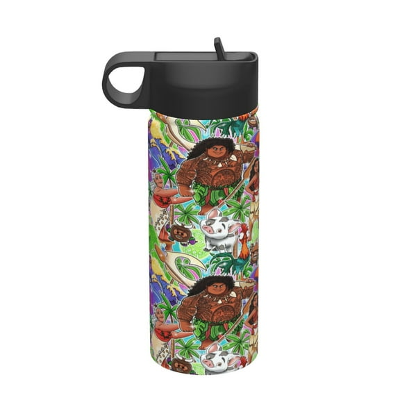 Cartoon Anime Moana 18oz Insulated Stainless Steel Wide Mouth Water Bottle With Straw, Portable Leak Proof Drinking Bottle For Outdoor Office Travel School