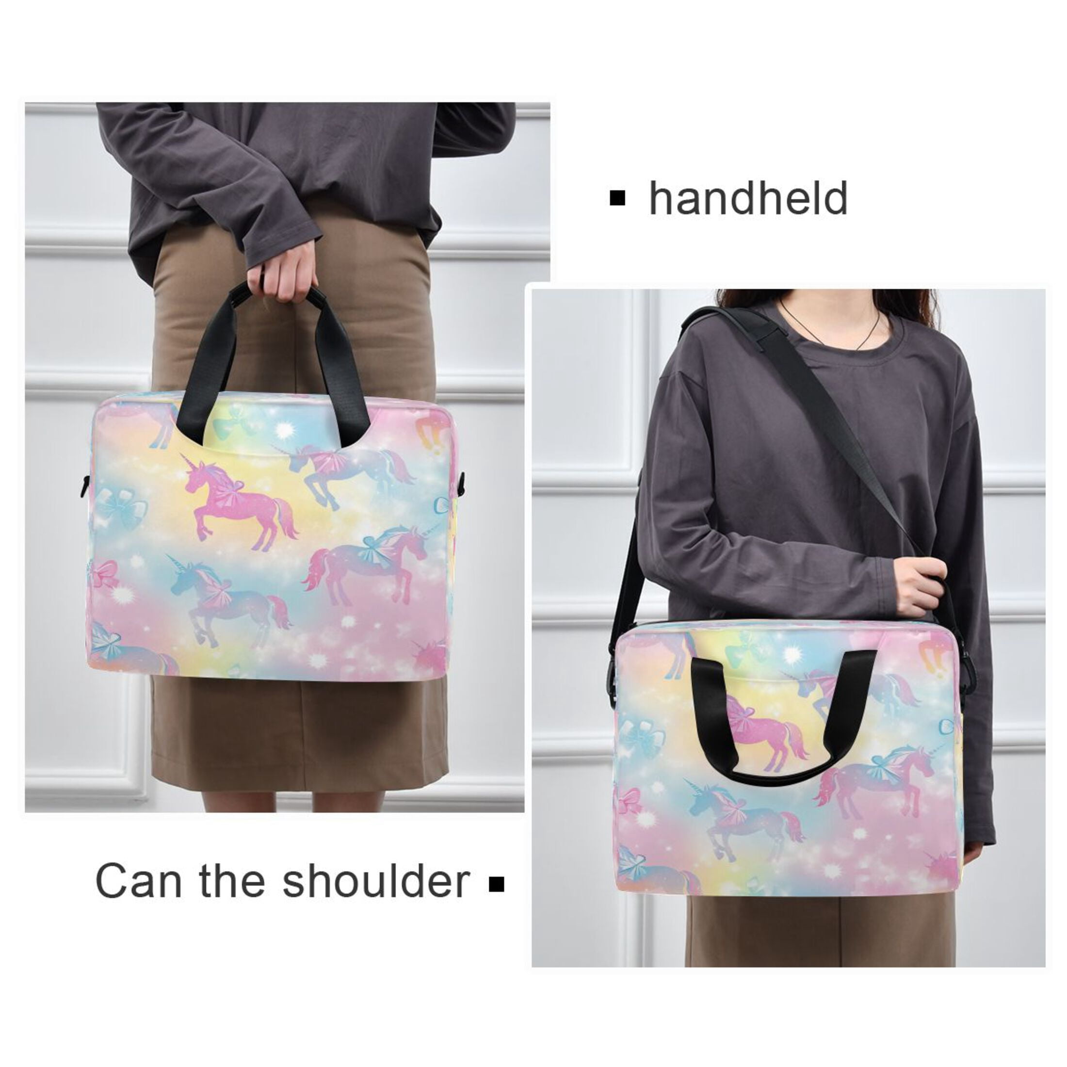 16" Laptop Tote Bag Laptop Sleeve Case Computer Briefcase for Work & Travel Pastel Unicorns and Bows