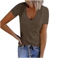 thumbnail image 1 of JIUKE Tops for Women Ribbed Knit Short Sleeve Shirts Casual V Neck Stretchy Loose Fitted Basic Tees, 1 of 7