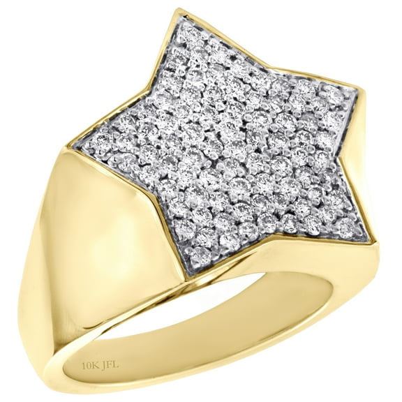 10K Yellow Gold Round Diamond Star Shape Frame Pinky Ring 20mm Mens Band 0.88 CT