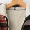 thumbnail image 4 of Womens Cropped Sherpa Fleece Lined Hooded Plaid Jacket Oversized Shacket Winter Warm Zip Up Flannel Coat Outerwear, 4 of 7