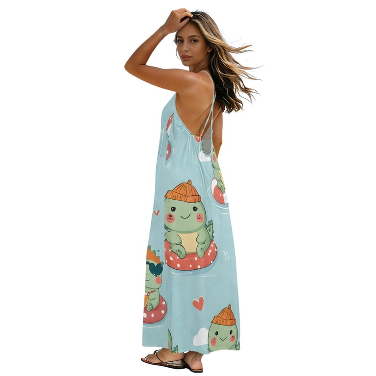 DALAWU Women Dress Oversize Style Open-Back Design-Cute Dinosaur Pattern Patterng, Women's, Size: 3XL