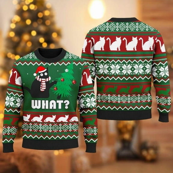 Funny Black Cat 3D Christmas Sweater, Cat Christmas Sweatshirt, Cute Cat Pet Xmas Holiday Party Shirt, Christmas Gift For Men Women Kid