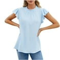 thumbnail image 1 of Camisetas de Manga Corta para las Mujeres Cuello Redondo Sólido Fuera Del Hombro Botón Superior, Camiseta Casual de Poliéster para el Uso Diario, Fiesta Y Primavera, 1 of 6
