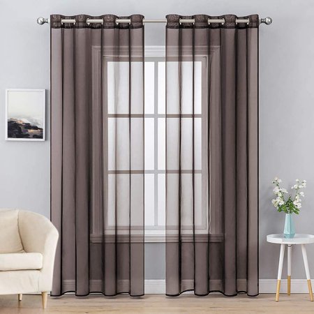 HTAIGUO 2 Panels Solid Color White Sheer Curtains Elegant Grommet