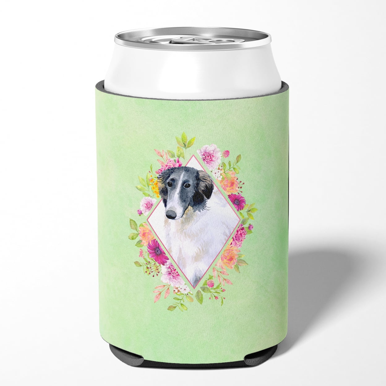 Carolines Treasures CK4282CC Borzoi Green Flowers Can or Bottle Hugger Can Hugger multicolor