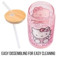 thumbnail image 3 of Silver Buffalo Sanrio Hello Kitty - Vaso de cristal rosa con tapa de bambú y pajita de cristal, 16 onzas, 3 of 5
