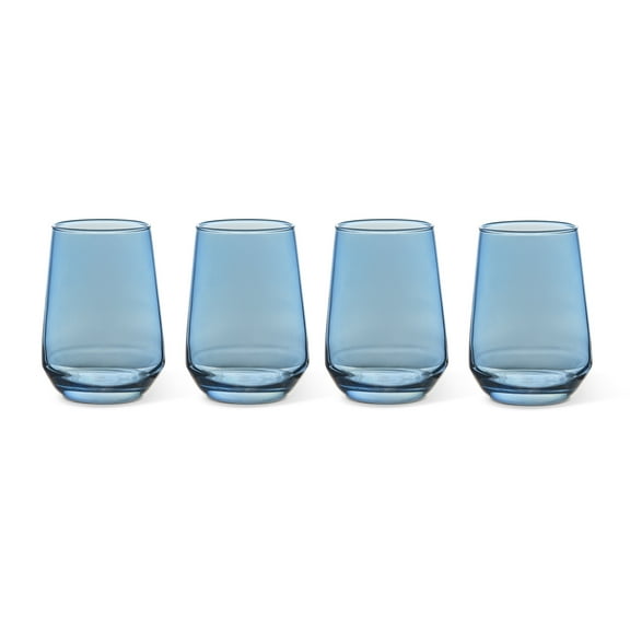 Thyme & Table 4-Pack Stemless Angled Wine Glass Set, Iridescent Blue