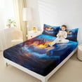 thumbnail image 4 of jejeloiu Cartoon Animal Dragon Full Size Sheets,Western Fantasy Theme Bed Sheets,Orange Blue Sheet Sets For Kids,Ultra Soft Home Decor,4-Piece, 4 of 7