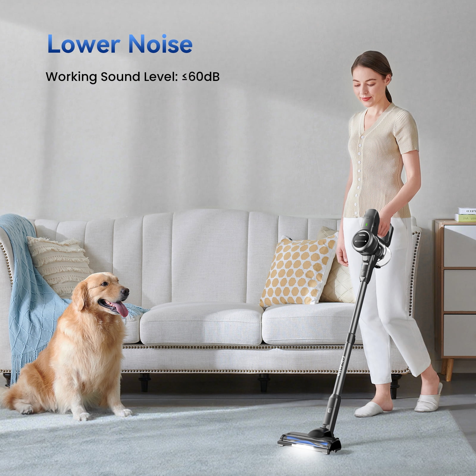 Lazyswan Cordless Vacuum Cleaner Lightweight Self-Standing Stick Vacuum for Home Pet Hair Car Carpet, 50min Runtime, Black