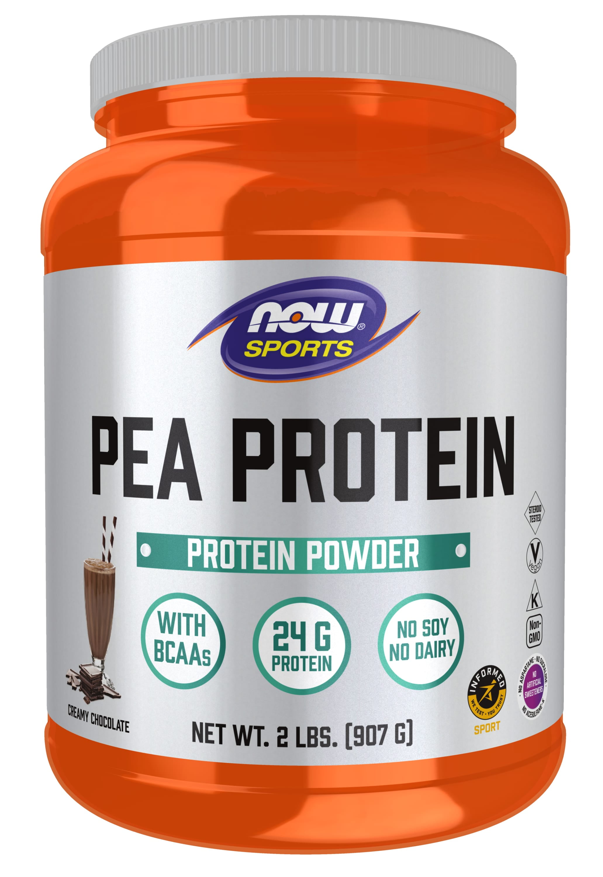 NOW Sports Nutrition, Pea Protein 24 g, Easily Digested, Creamy Chocolate Powder, 2-Pound