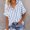 Light Blue, variant on Qulqfy Womens Button Down Shirts Cotton Linen Black Long Sleeve Shirts Striped Fall Women Lapel Blouses L