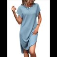 thumbnail image 1 of Vestido Midi de Verano para Mujer, Color Liso, con Abertura, Azul , Talla L, 1 of 9