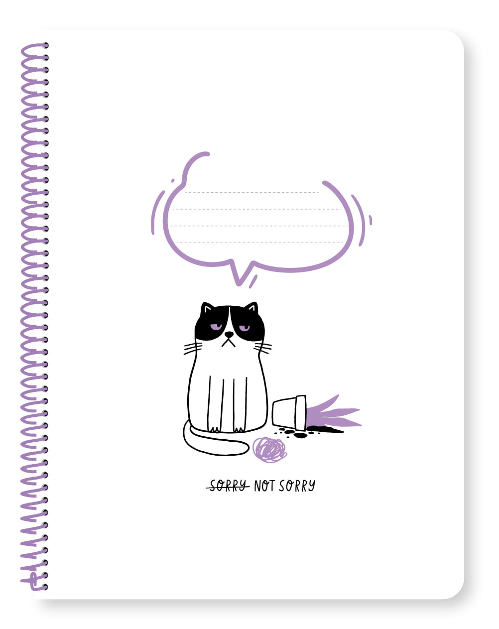 Pen+Gear College Ruled 1-Subject Notebook, 8" x 10.5", White and Purple Not Sorry Cat, 80 Sheets