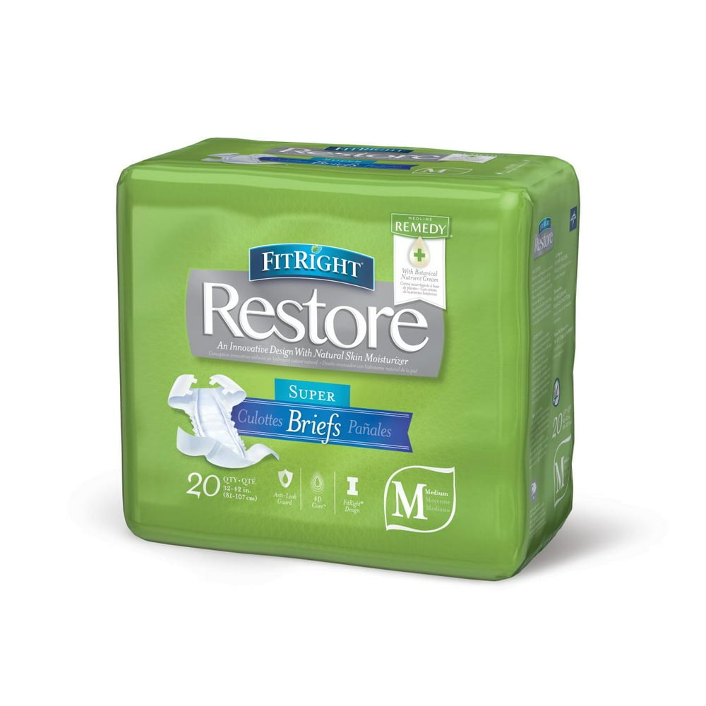 FitRight Restore Adult Briefs with Tabs, Maximum Absorbency, Adult Incontinence Brief, Medium