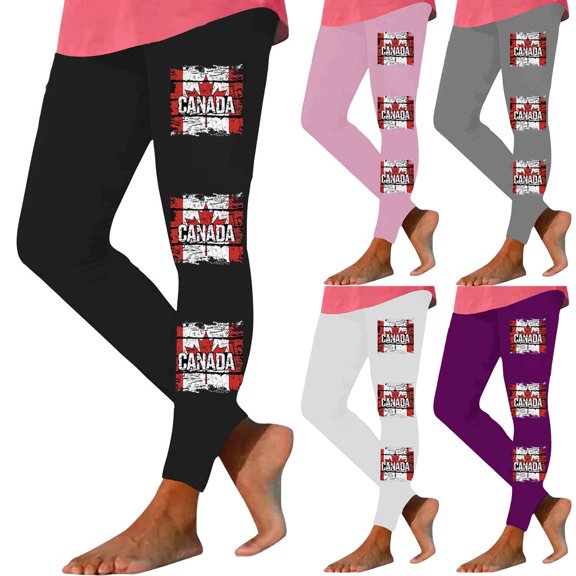 Jinhomg Womens Long Leggings High Waist Yoga Pants Canada Flag Print Patriotic Casual Leggings Slim Fit Stretch Athletic Leggings Dark Gray XL