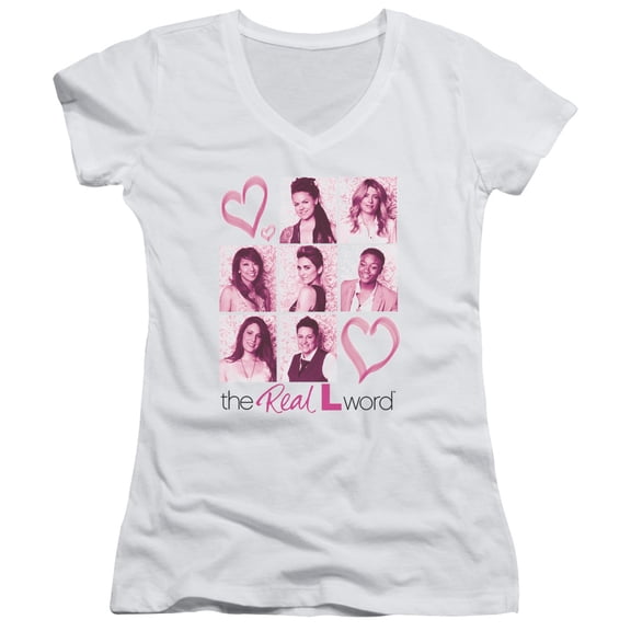 Real L Word Hearts Junior Women's V-Neck T-Shirt White