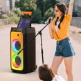 thumbnail image 6 of FanFun Large Bluetooth Speaker, 23.82" Big Party Speaker with Wheels, Trolley Bar, DJ Light, 500W Peak Power, Deep Bass Portable Outdoor Speaker System with Karaoke Microphone, Usb, Aux in, 6 of 13