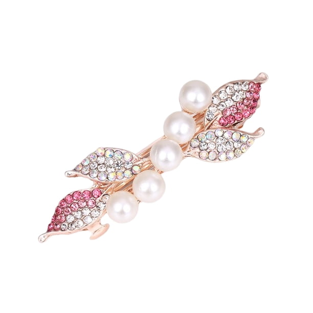 Qarigey Horquilla de hoja de perla de cristal para fiesta de boda, decoración de compromiso, accesorios de pinza para el cabello a la moda para niñas y Accesorio para el cabello Rosado Qarigey AP015452-04