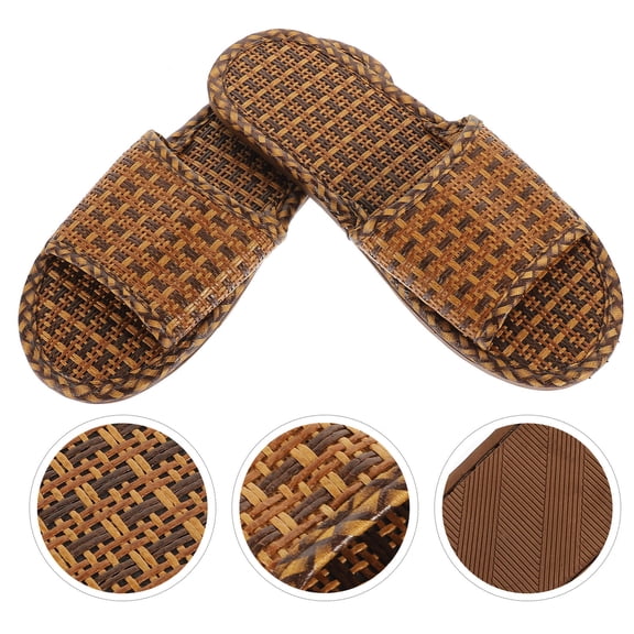 RENACLIPY Lightweight Open Toe Straw Slippers, Anti- Bath Sandals for Home Use, Comfortable Light Brown Size 42/43