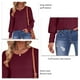 thumbnail image 5 of Jersey de mujer con manga abullonada y cuello redondo, decoración de botones, Color sólido, corte holgado, Top para otoño, rojo vino XL, 5 of 6
