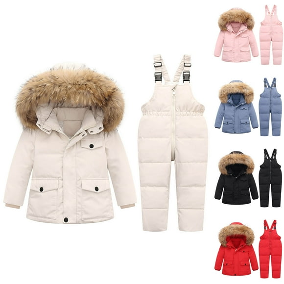 Pandaie Toddler Snowsuit Baby Boys Girls Winter Jacket 3T 4T 5T Infant Kids Snow Suit Pants Hoodie Ski Bib Clothes Set Black 5-6 Years