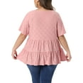 thumbnail image 3 of Agnes Orinda Women's Plus Size Valentines Day Top Eyelet Cutout Layered V Neck Short Sleeve Shirts Flowy Casual Summer Babydoll Blouses 1X Pink, 3 of 6